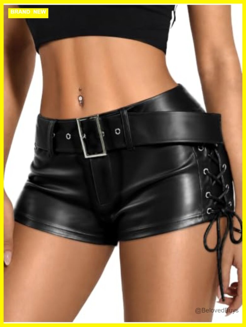 Faux Leather Lace-Up Side Micro Shorts High Stretch